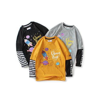 China 2021 New Autumn Korean version anti-shrink children's clothing large boys cotton long sleeve. fake two kids t-shirts for sale