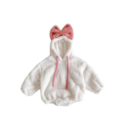 China 100% Fiber Baby Winter Celebrity Plush Big Bamboo Bow Girl Long Sleeve Overalls for sale