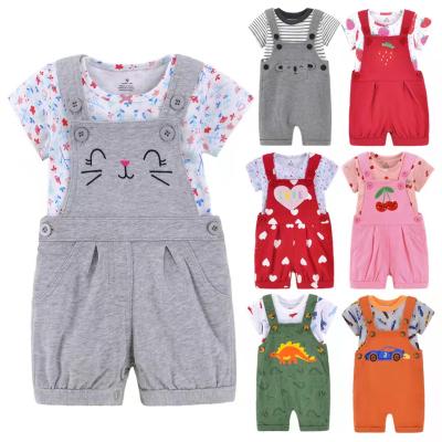 China Baby Boy Casual Clothes Set Toddler Boys Summer Shorts Sleeve Jumpsuit Stripe Overall Baby Outfits Set for sale