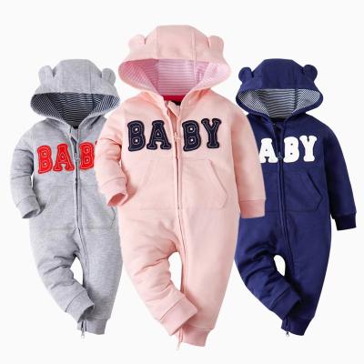 China Overall 100% Cotton Overalls 100% Cotton Newborn Baby Rompers Hooded Spring Overalls Boys Girls Clothing Color Jumpsuits for sale