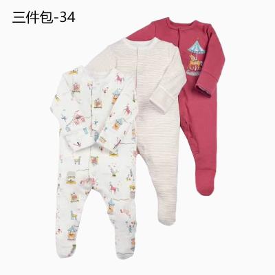 China Hot Selling 100% Cotton Baby Full Sleeve Romper 3pcs Pajamas Newborn Baby Clothes Set 100%cotton for sale