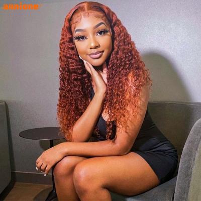 China Curly Curl Colored Wigs Hair Lace Front, Custom Color Wig For Black Women, #350 Deep Wave Ginger Human Hair Wig Orange for sale