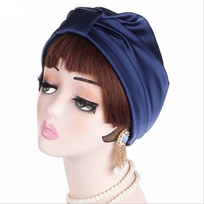 China New Custom Home Leisure Soft Double Sleep Skill Satin Luxury Striped Nightcap for sale