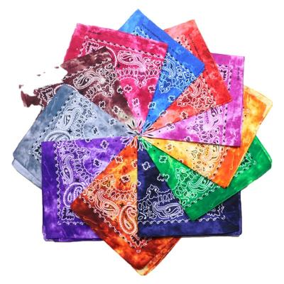 China Muti-function 100% Cotton Square Gradient Tie Dye Cashew Sunflower Paisley Headwear Bandana Scarf for sale