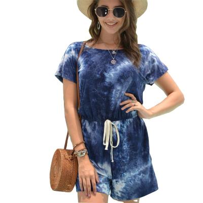 China Wholesale Breathable Women Purple Casual Short Overalls Dye Tie Dye Summer Manufacturer Shorts One Piece Set for sale