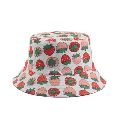 China Character Fruit Print Bucket Hat Mens Womens Fishermans Fishing Hat Bilateral Bob Hat Hip Hop Bucket Hat for sale