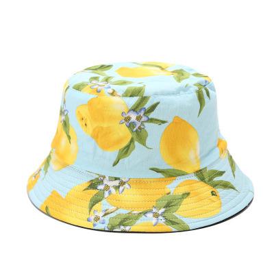 China New Character Double Side Design Fruit Pattern Printing OEM Custom Cotton Bucket Hat Fisherman Bucket Hats Summer Sunshade Adult Sunshade Hat for sale