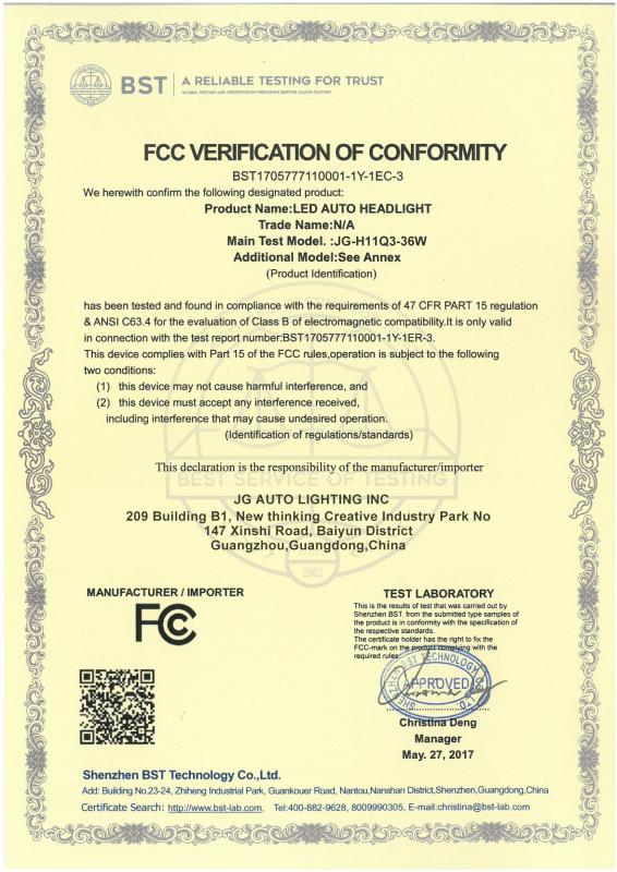 FCC - Guangzhou Jg Auto Lighting Inc.