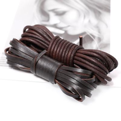 China Black Primary Color 4mm 2023 DIY Thick Circular Flat Rope E-Co Leather Rope Layer Cowhide Friendly Main Rope for sale