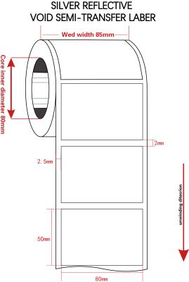 China 50x80 Tamper Proof Seal Security Sticker 1mil Silver Reflective Semi Transfer Label for sale