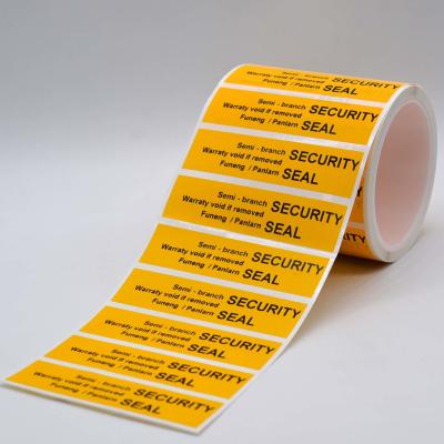 China 70um 1.5mil Tamper Proof Seal Security Sticker Matte Geel Semi Transfer Voor Schaken Te koop