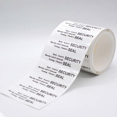 China 45um 1mil Tamper Proof Seal Security Sticker Glanzend Wit Met Hoge Reststoffen Te koop