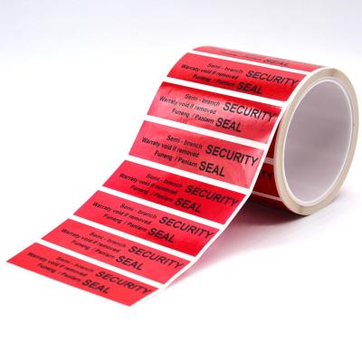 China 55um 1mil Tamperproof Seal Security Sticker Glanse Rode Semi Transfer High Residue Tamperproof Label Te koop