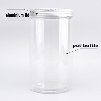 China Small MOQ 100ml 250ml 500ml 800ml 1000ml plastic candy food pet jar with aluminum lid for sale