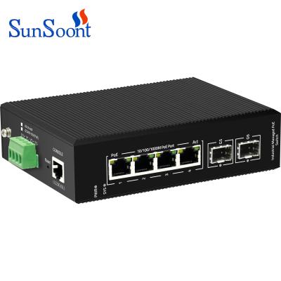 China LACP Sunsoont 4 Port Managed Industrial Gigabit Ethernet Switch L2+Managed Network PoE Switch 2.5g SFP Slots for sale