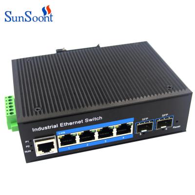 China LACP Sunsoont Gigabit Network Switch Fiber 4port Industrial Network Switch With One LAN Port at30w for sale