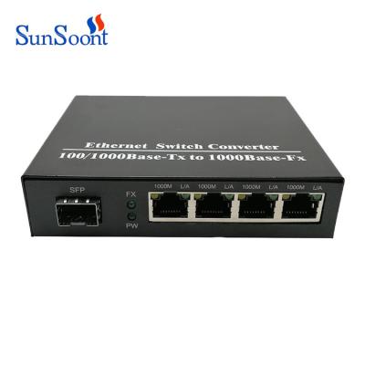 China FTTH FTTx FTTB Network 1 SFP Fiber Ports 4 Ethernet Ports RJ45 Media Converter Gigabit Fiber Optic Switch for sale