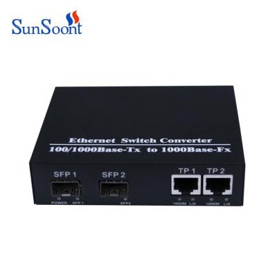 China FTTH FTTx FTTB Network 10/100/1000Mbps 2 port RJ-45 SFP Switch Fiber Optic Media Converter for sale