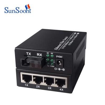 China FTTH FTTx FTTB Network Fiber Media Converter 10/100/1000M Optical Fiber Switch 4 Ports for sale