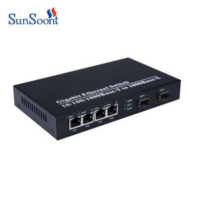 China Industrial FTTH FTTx FTTB Network CCTV Ethernet Switch 1000M SC Gigabit Ethernet Switch POE 4 Fiber Port Switch +2 for sale