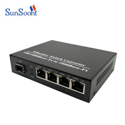 China FTTH FTTx FTTB Network SunSoont 1G4E 1 SFP Fiber Optic RJ45 Ports Media Converter Gigabit Fiber Optic Switch for sale