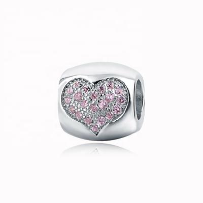 China 925 CLASSIC Charm Silver Pink Heart Bead For Bracelet Making LYB02714 for sale