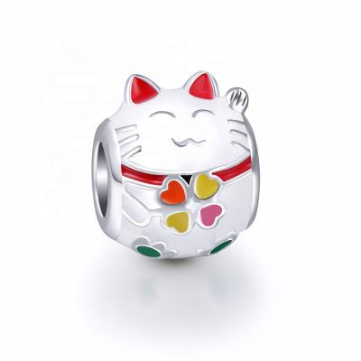 China 925 Cute Casual/Sporty Silver White Lucky Cat Charm LYB08006 for sale