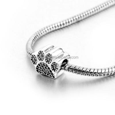 China European Fashion 925 Sterling Silver Black CZ Cute Trendy Cute Dog Footprint European Charms lyb07217 for Beads Bracelet for sale