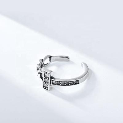 China CLASSIC s925 Sterling Silver Personality Cross Punk Style Rings Women Retro Style Chain Open Ring for sale