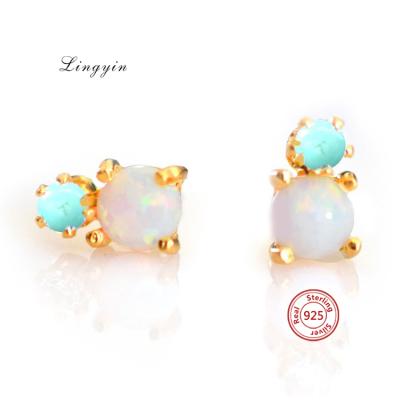 China Jewelry Punk Gemstone 925 Sterling Turquoise Silver Opal Stud Earring lye0135 for sale