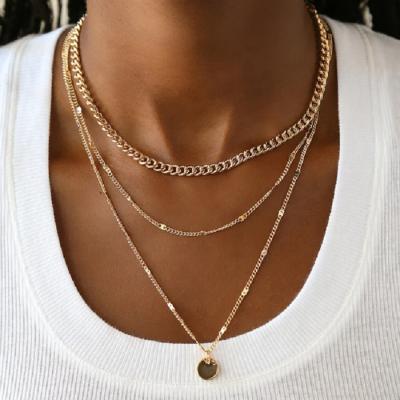 China 3 layered coin necklace elegant romantic gold stainless steel for women LYSN0005 for sale