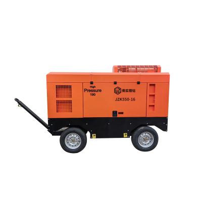 China Lubricated Diesel High Drive 132kw Power JZK550-16 Portable Four Wheel Screw Air Compressor for sale