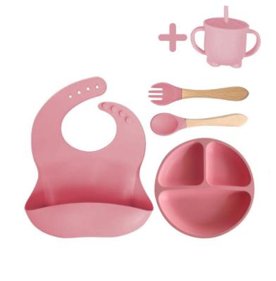 China Safety Cute Material Baby Products Silica Gel Food Grade Feeding Tableware Set Baby Tableware Children's Tableware Plastic Bib for sale