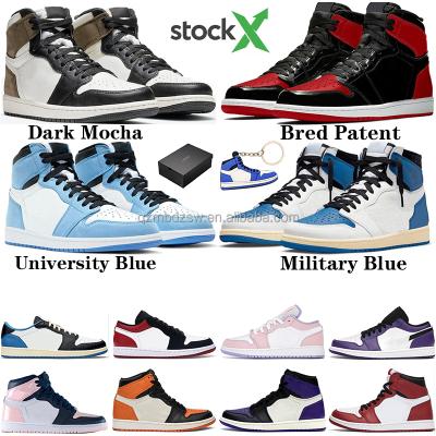 China Fashion Trend In Newest Sneakers Brand X Basketball AJ 1 Retro OG 1s Patent Men's College Breed Dark Mocha Blue Running High Low Shoes AJ 1 for sale