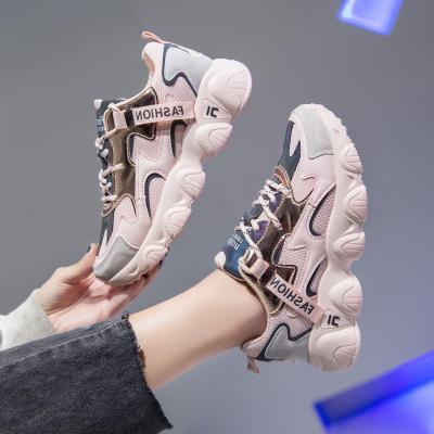 China Fashion trend Zapatillas mujer reflective thick bottom sneakers female fashion lace up leisure women's sports shoes for sale