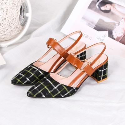 China Fashion Trend Med Heel Shoes New Style Plaid Summer Weeding Colorful High Heel Women Party Shoes for sale