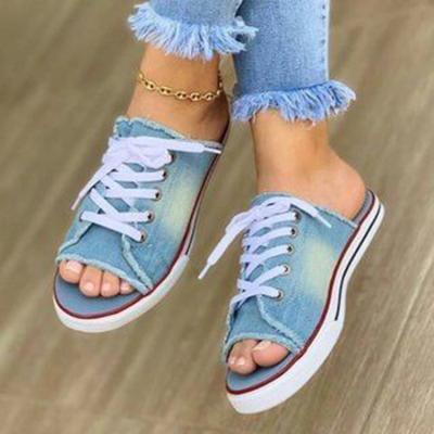 China Wholesale High Quality Durable Sandals For Women Blue Denim Style Jeans Slipper Slides Slippers for sale