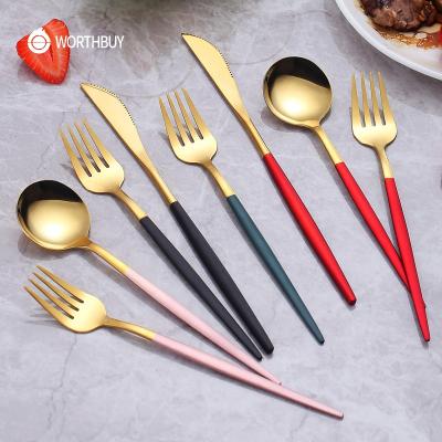 China WORTHBUY Gold Viable Cutlery Set Stainless Steel Tableware Silverware Set Knife Fork Spoon Dinner Set Kitchen Accessories Tableware for sale