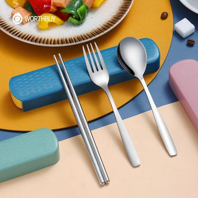 China WORTHBUY Kitchen Viable Hot Selling Outdoor Portable Cutlery Set Stainless Steel Dinnerware Non-Slip Smooth Edges Spoon Fork Chopsticks for sale