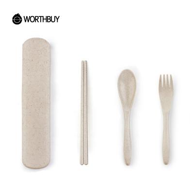 China Eco-Friendly Travel Cutlery Set With Case Wheat Straw Cutlery Portable Tableware for sale