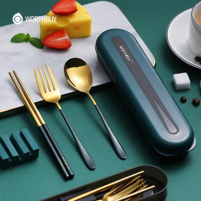 China WORTHBUY Viable Cutlery Set Portable Dinnerware Set Stainless Steel Camping Tableware With Box Metal Knife Fork Spoon for sale