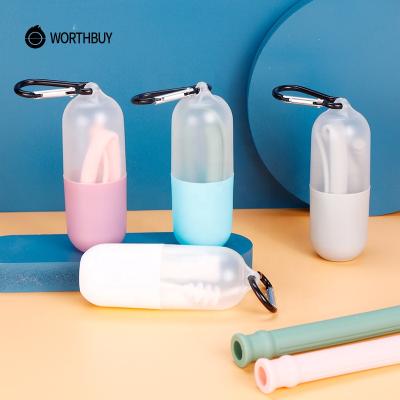 China WORTHBUY New Creative Collapsible Silicone Straw Foldable Drinking Straw Collapsble Reusable Silicone Straw With Case for sale