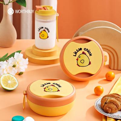 China WORTHBUY Cute Portable Freshness Preservation Stainless Steel Lunch Box Food Container Travel Bowl with Foldable Spoon and Detachable Chopsticks OEM for sale