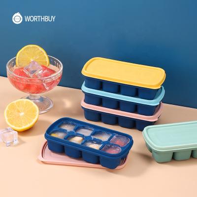 China WORTHBUY 8 Grids PP+TPE Ice Mold Food Grade 3*3*3cm Viable Material Kitchen Ice Cube Mold With Lid Ice Tools for sale