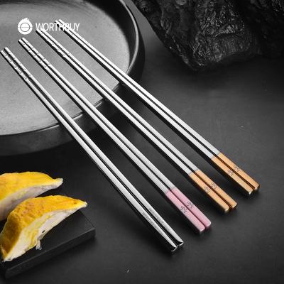 China High quality disposable olid 304 insulation package stainless steel non-slip custom printing reusable chopsticks for sale