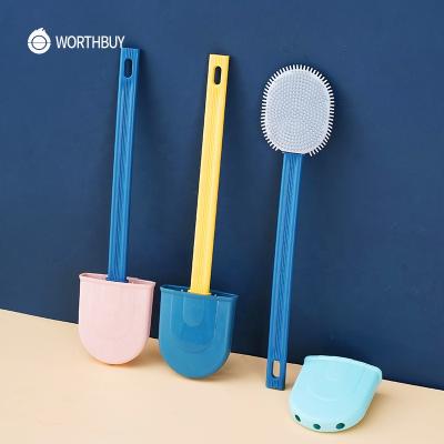 China WORTHBUY Flexible Wall Mounted Flexible Bathroom Cleaning Brush TPR Toilet Bowl Brush Silicone Toilet Brush and Holder Set for sale