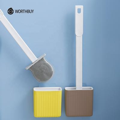 China WORTHBUY Wall Mounted Flexible Leading Bathroom Cleaning Brush Plastic Toilet Bowl Brush And Holder With Silicone Bristles for sale