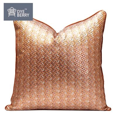 China Sustainable Dyeberry Orange Light Silver Luxury Modern Square Jacquard Cushion Cover With Piping for sale