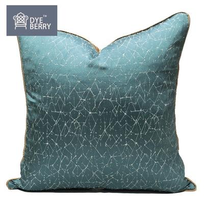 China Sustainable Dyeberry Peacock Blue Gold Line Texture Jacquard Luxury Modern Cushion Cover With Piping for sale