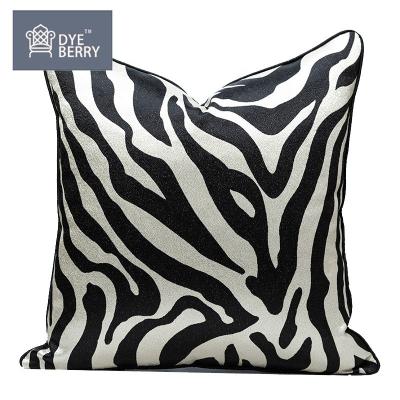 China Sustainable Dyeberry Zebra Stripes Black And White Simple Modern Square Jacquard Cushion Cover With Piping for sale